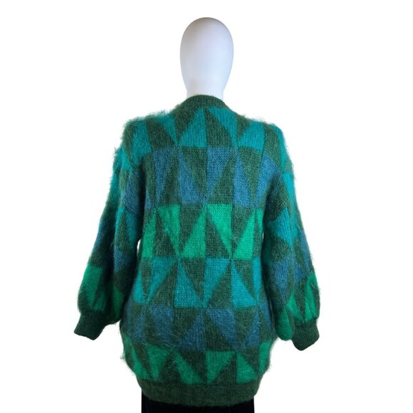 Vitage Mohair Green Geometric Mohair Blend Button-Up Cardigan Sweater Women’s - Picture 4 of 11